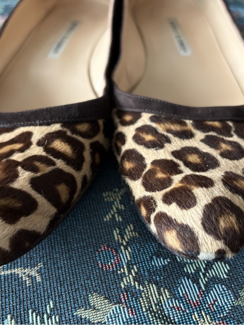 Manolo Blahnik Leopard-Print Pointed-Toe Flats in Brown and Cream - Picture 4 of 5